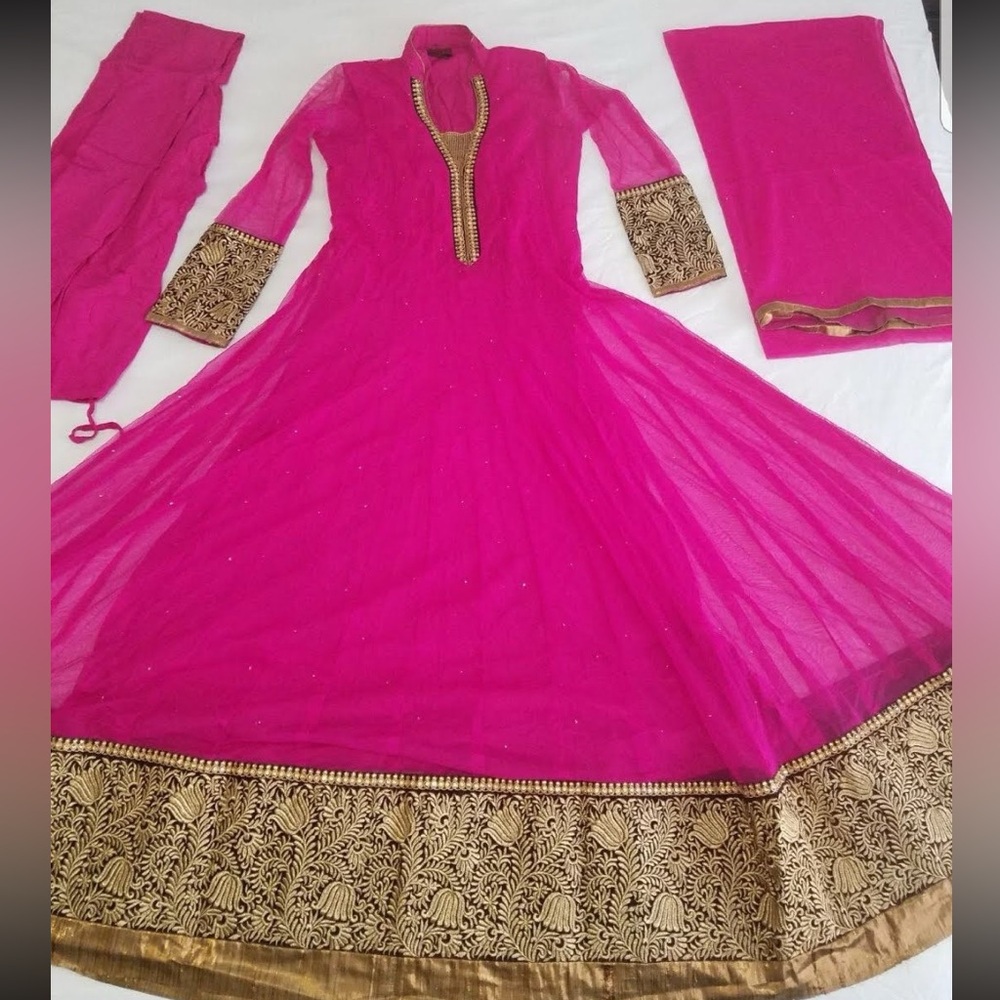 Pink and black anarkali party wear dress